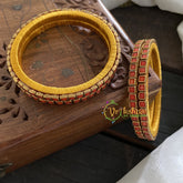 Single Line Kundan Bangle-Opaque- Orange Red-G3610